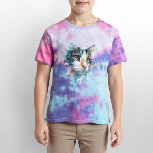 Watercolor cat face - Kid's Tie Dye T-Shirt