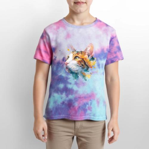 Cat: Feline Ink Burst - Kid's Tie Dye T-Shirt