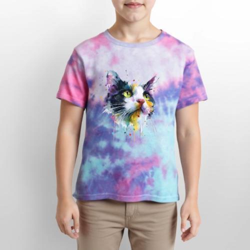 Cat: Painted Purr Expression - Kid's Tie Dye T-Shirt