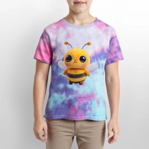 Sweet Cartoon Baby Bee with Innocent Eyes - Kid's Tie Dye T-Shirt