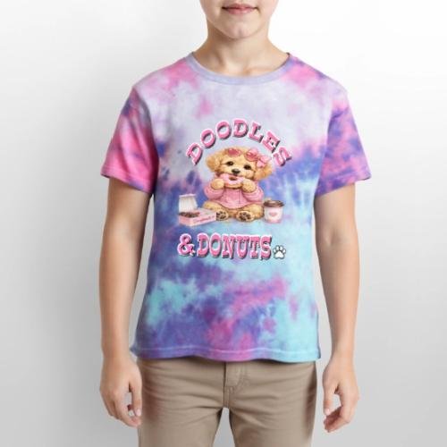 Doodles & Doughnut Cozy Dog Mom Design - Kid's Tie Dye T-Shirt