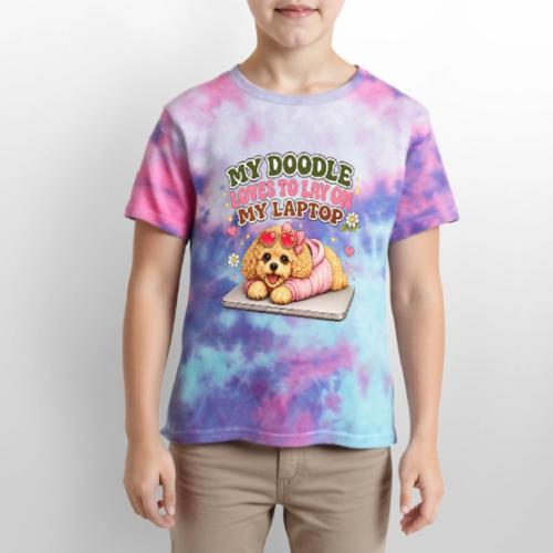 My Laptop Belongs to My Doodle - Kid's Tie Dye T-Shirt