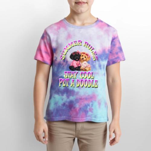Summer Rules Stay Cool Pet A Doodle Cute Doodle - Kid's Tie Dye T-Shirt