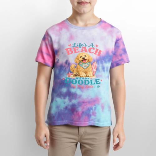 Life's A Beach With My Doodle By My Side - Kid's Tie Dye T-Shirt