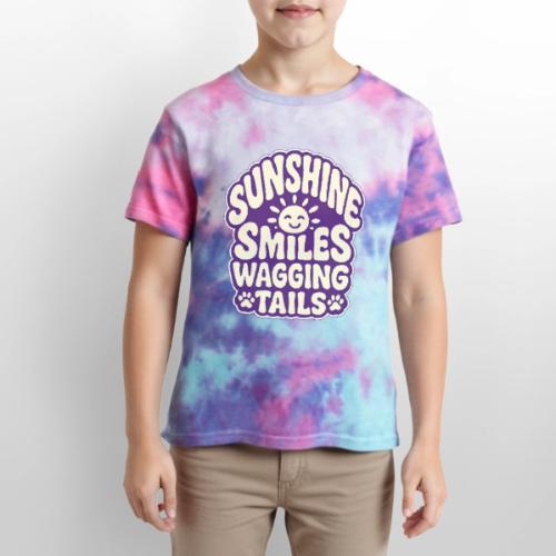 Sunshine Smiles Wagging Tails - Kid's Tie Dye T-Shirt