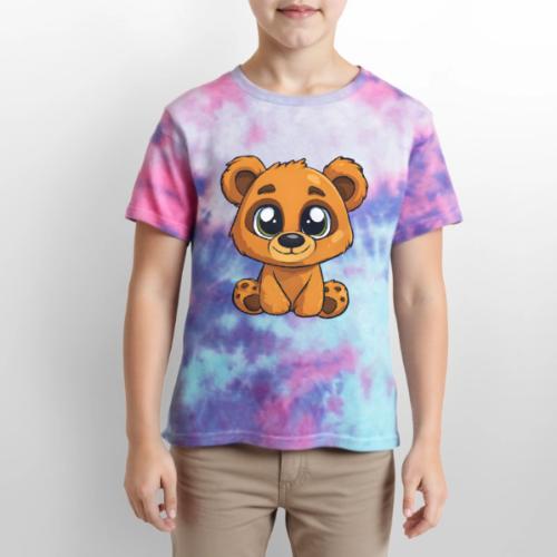 Smiling Sitting Baby Bear - Kid's Tie Dye T-Shirt