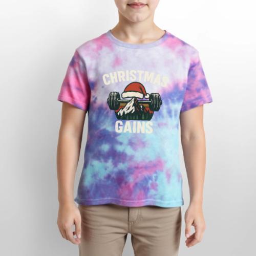 Christmas Gains – Santa Barbell Power - Kid's Tie Dye T-Shirt