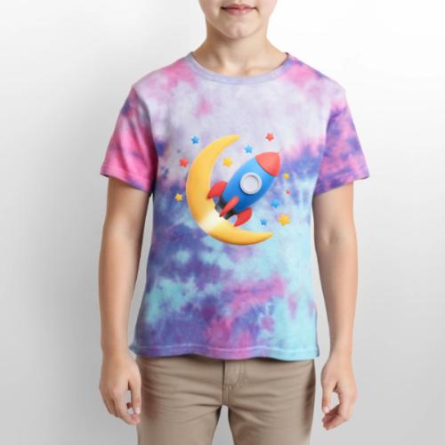 Rocket to the Crescent Moon - Kid's Tie Dye T-Shirt