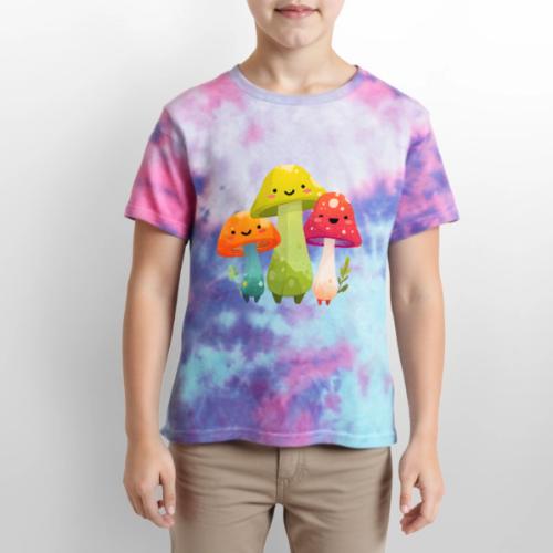 Trio of Happy Mushrooms - Kid's Tie Dye T-Shirt