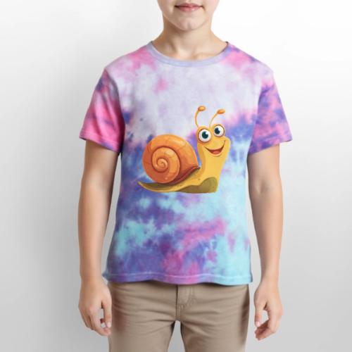 Happy Cartoon Snail with a Smile - Kid's Tie Dye T-Shirt