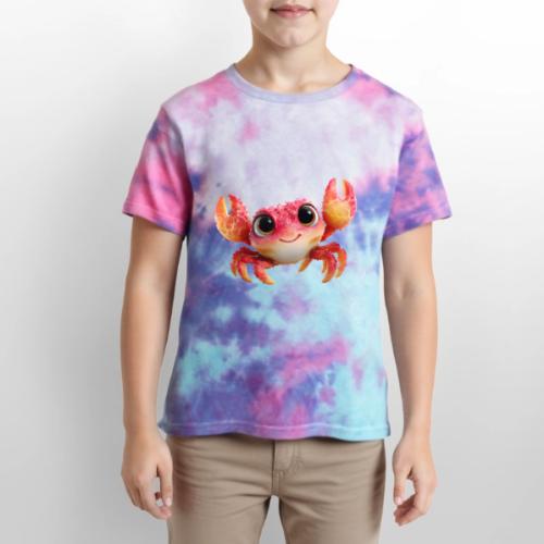 Cheerful Red Baby Crab Character - Kid's Tie Dye T-Shirt
