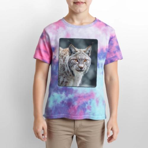 Lynx Portrait Piercing Eyes Design - Kid's Tie Dye T-Shirt