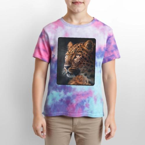 Amur Leopard Face Wildlife Design - Kid's Tie Dye T-Shirt