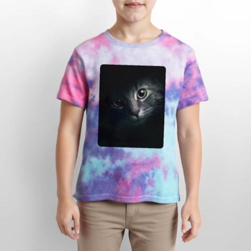 Cat Face in Shadow Close-Up Design - Kid's Tie Dye T-Shirt