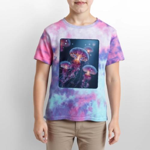 Glowing Jellyfish Deep Sea Design - Kid's Tie Dye T-Shirt