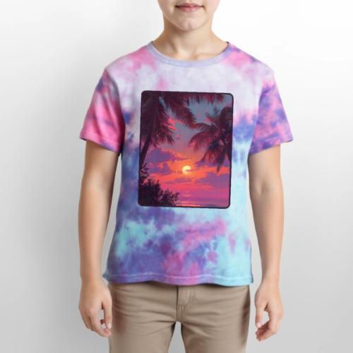 Tropical Sunset Palm Silhouette Design - Kid's Tie Dye T-Shirt