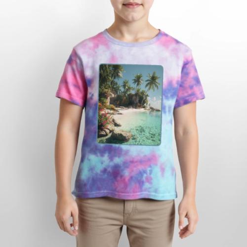 Serene Tropical Beach Floral Design - Kid's Tie Dye T-Shirt