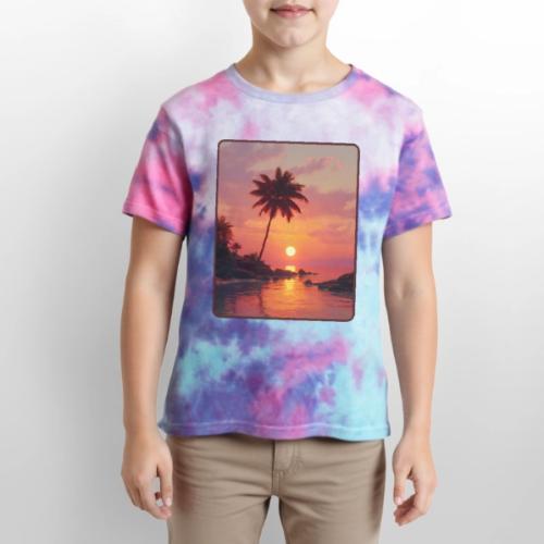Tropical Beach Sunset Palm Design - Kid's Tie Dye T-Shirt