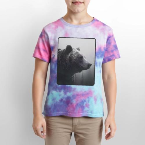 Grizzly Bear Black White Portrait Design - Kid's Tie Dye T-Shirt