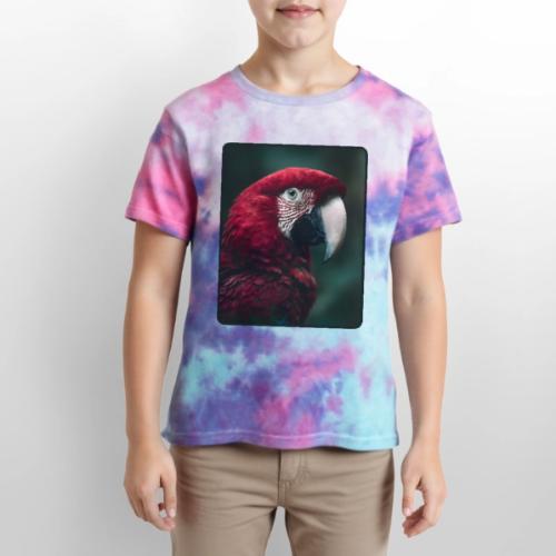 Red Green Macaw Bird Portrait Design - Kid's Tie Dye T-Shirt