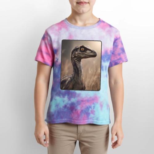 Velociraptor Feathered Portrait Design - Kid's Tie Dye T-Shirt