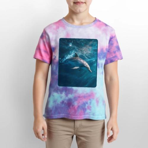 Dolphin Sunlit Ocean Serenity Design - Kid's Tie Dye T-Shirt