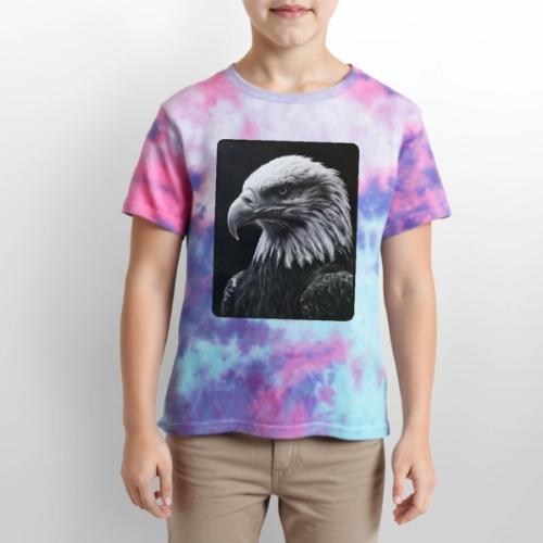 Black White Bald Eagle Design - Kid's Tie Dye T-Shirt