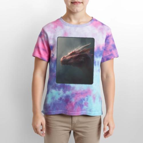 Red Dragon Fog Portrait Design - Kid's Tie Dye T-Shirt