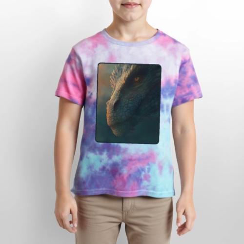 Golden Eye Dragon Close-Up Design - Kid's Tie Dye T-Shirt
