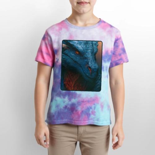 Turquoise Dragon Fire Eye Design - Kid's Tie Dye T-Shirt