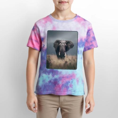 Majestic African Elephant Portrait Design - Kid's Tie Dye T-Shirt