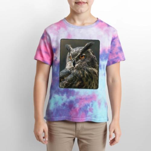 Eurasian Eagle Owl Portrait Design - Kid's Tie Dye T-Shirt