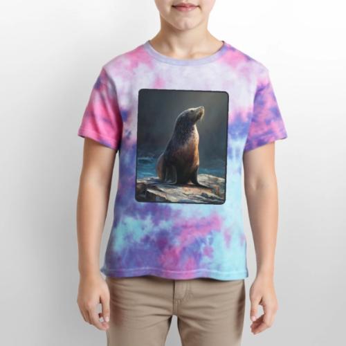 Fur Seal Artistic Shore Portrait Design - Kid's Tie Dye T-Shirt