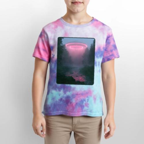 Neon UFO Forest River Design - Kid's Tie Dye T-Shirt