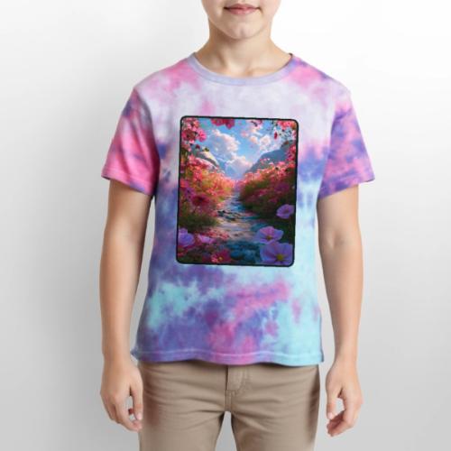 Dreamy Cosmos Valley Landscape Art - Kid's Tie Dye T-Shirt