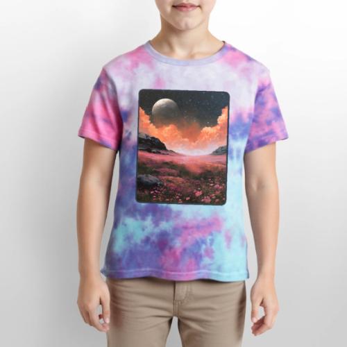 Moonlit Fantasy Flower Landscape - Kid's Tie Dye T-Shirt