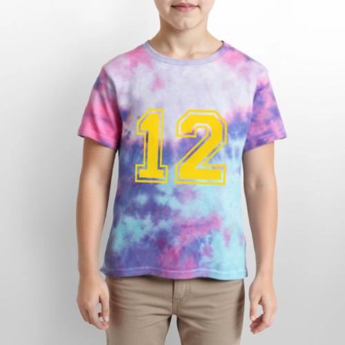 Number 12 in a classic athletic collegiate font - Kid's Tie Dye T-Shirt