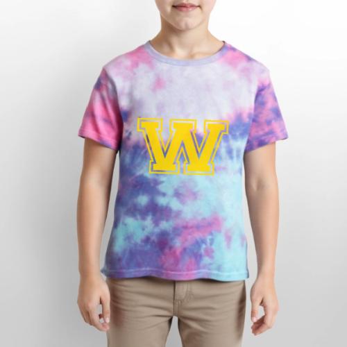 Letter W – Capital Athletic Alphabet Monogram - Kid's Tie Dye T-Shirt