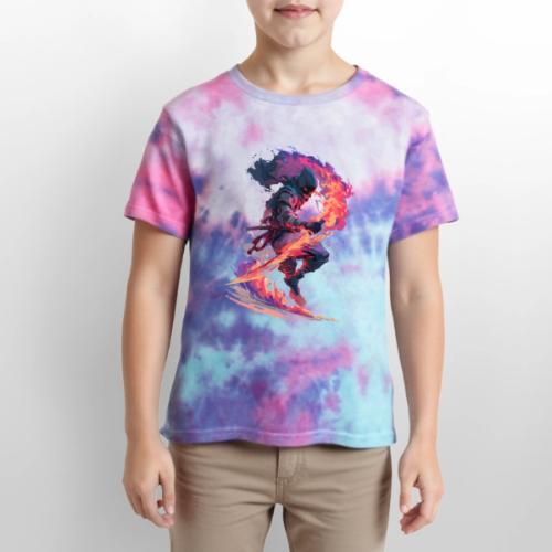 Flaming Ninja Warrior Fantasy Design - Kid's Tie Dye T-Shirt