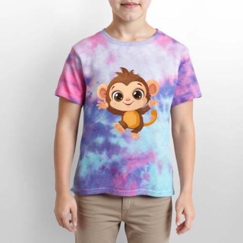 Dancing Baby Monkey Joyful - Kid's Tie Dye T-Shirt