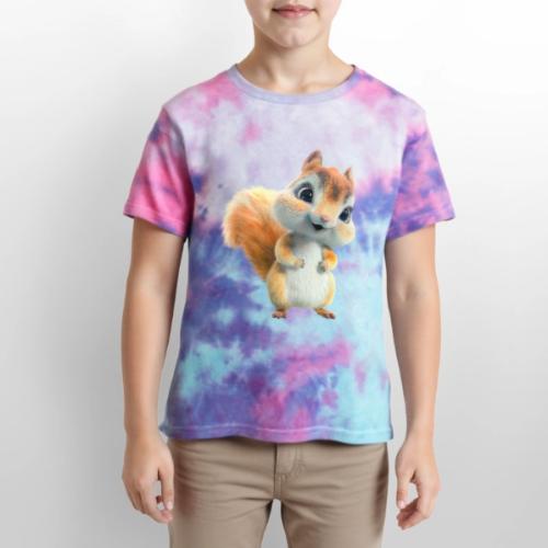 Adorable Cartoon Baby Squirrel Smiling - Kid's Tie Dye T-Shirt