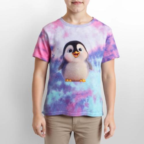 Joyful Baby Penguin - Kid's Tie Dye T-Shirt