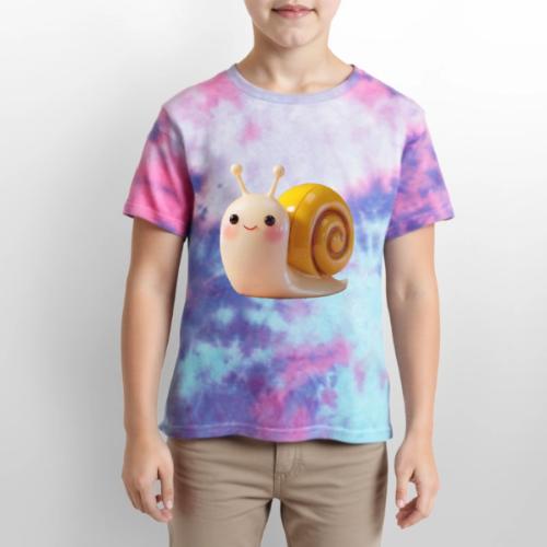 Sweet Cartoon Baby Snail Full of Joy - Kid's Tie Dye T-Shirt