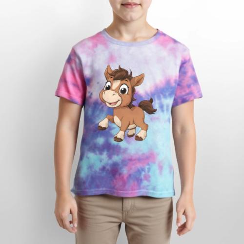 Playful Cartoon Baby Pony Full of Joy - Kid's Tie Dye T-Shirt