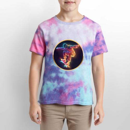 Skateboarding: Midnight Neon Skater - Kid's Tie Dye T-Shirt