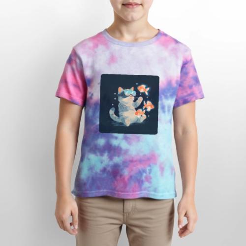 Cat: VR Fish Chase - Kid's Tie Dye T-Shirt