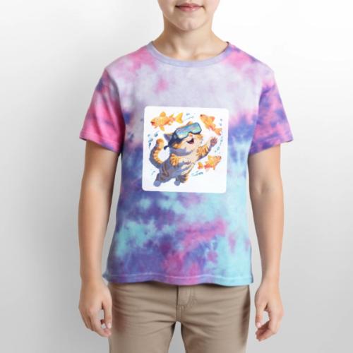 Cat: Neon Paws Adventure - Kid's Tie Dye T-Shirt