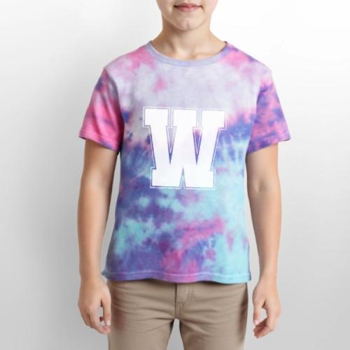 White Letter W – Varsity Alphabet Monogram - Kid's Tie Dye T-Shirt