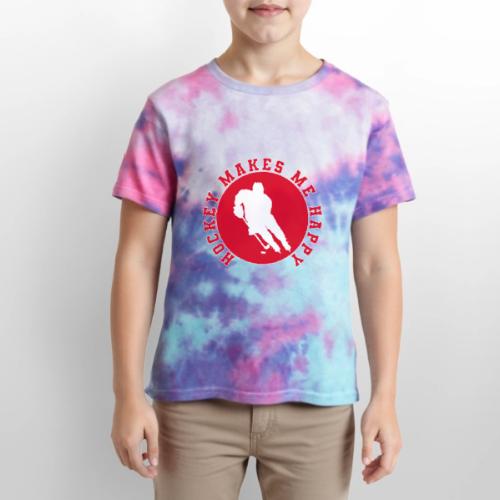 Hockey Makes Me Happy – Ice Hockey Fan Emblem - Kid's Tie Dye T-Shirt