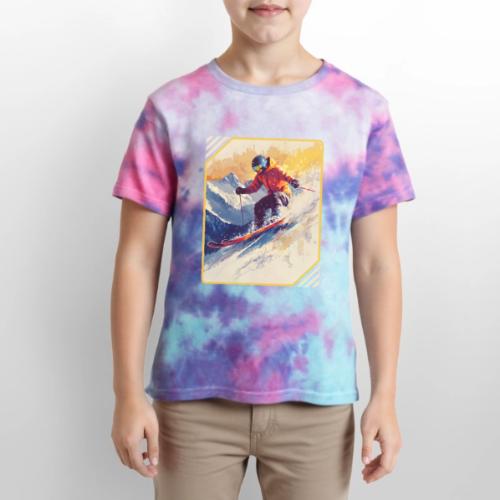Skiing Through Snow Dreams - Kid's Tie Dye T-Shirt